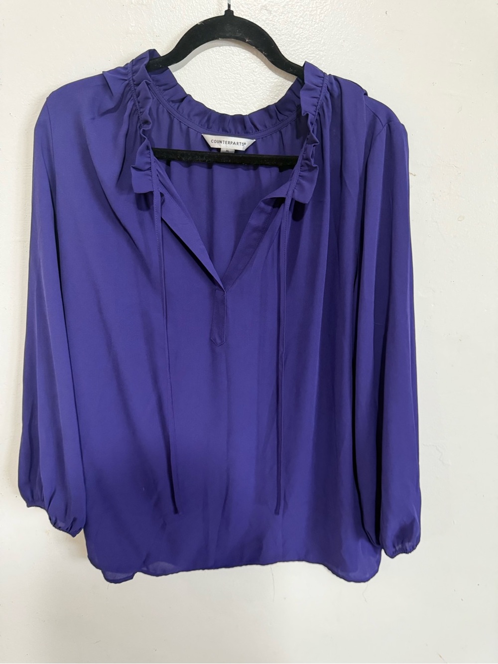 Counterparts Violet Ruffle-Tie Peasant Blouse